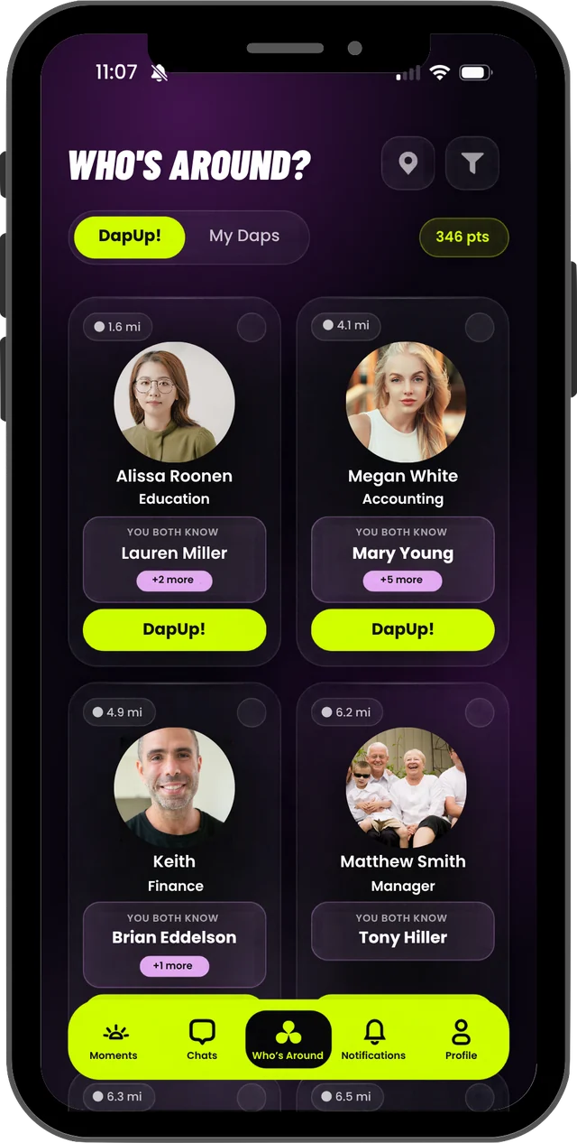 Who's Around screen in Midnight mode
